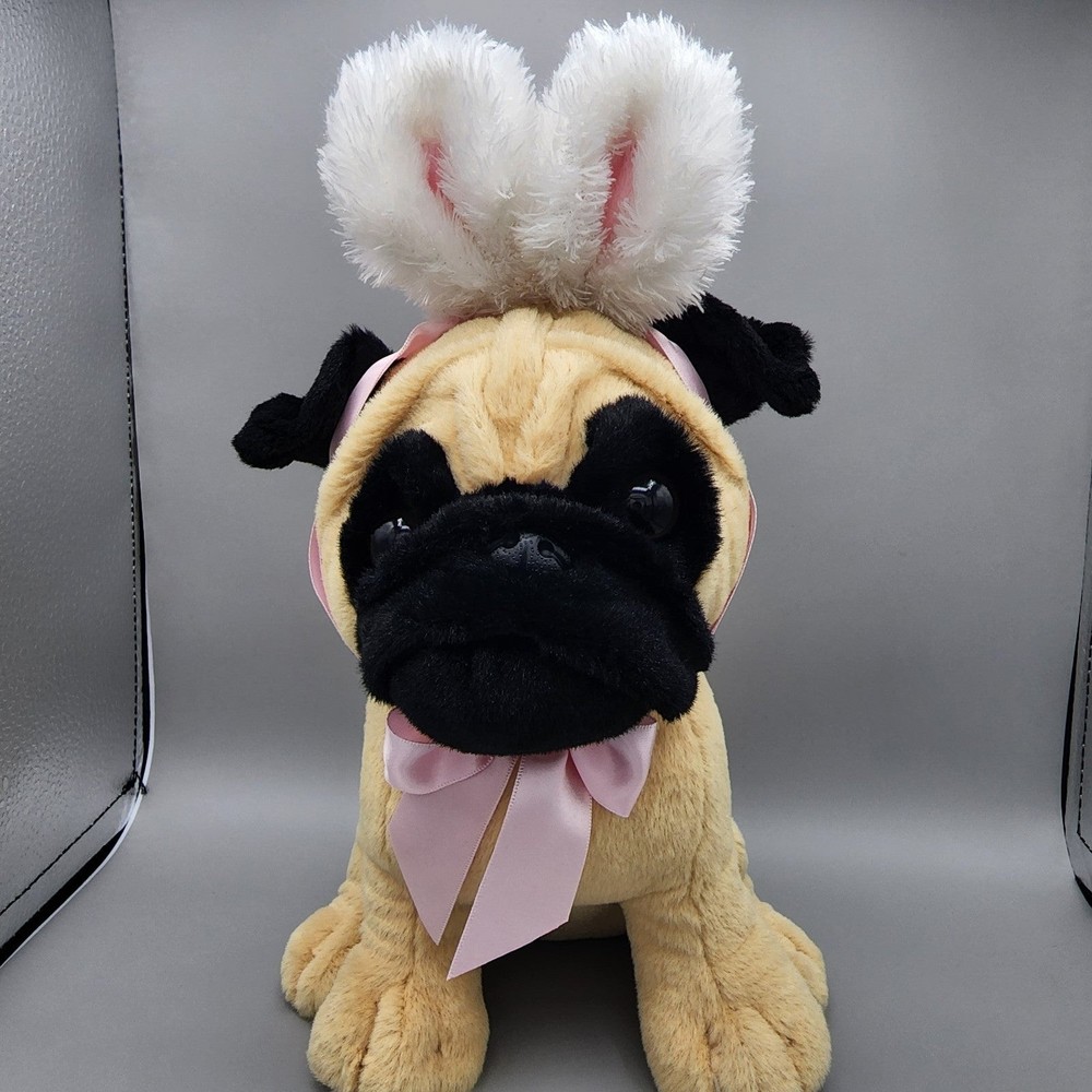 Ganz Easter Pug Plush Puppy Dog Bunny Ears Realistic Stuffed Animal Toy